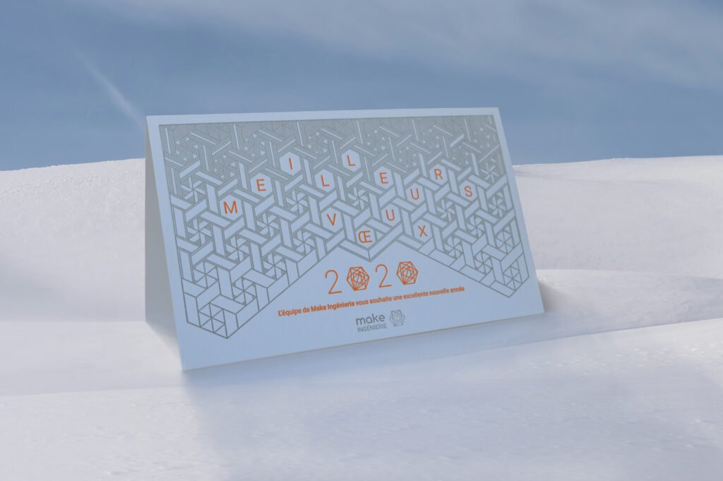 mise en situation recto carte de voeux 2020 réalisée en letterpress