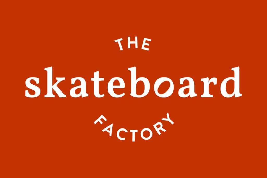 le logotype The Skateboard Factory en couleur inverse