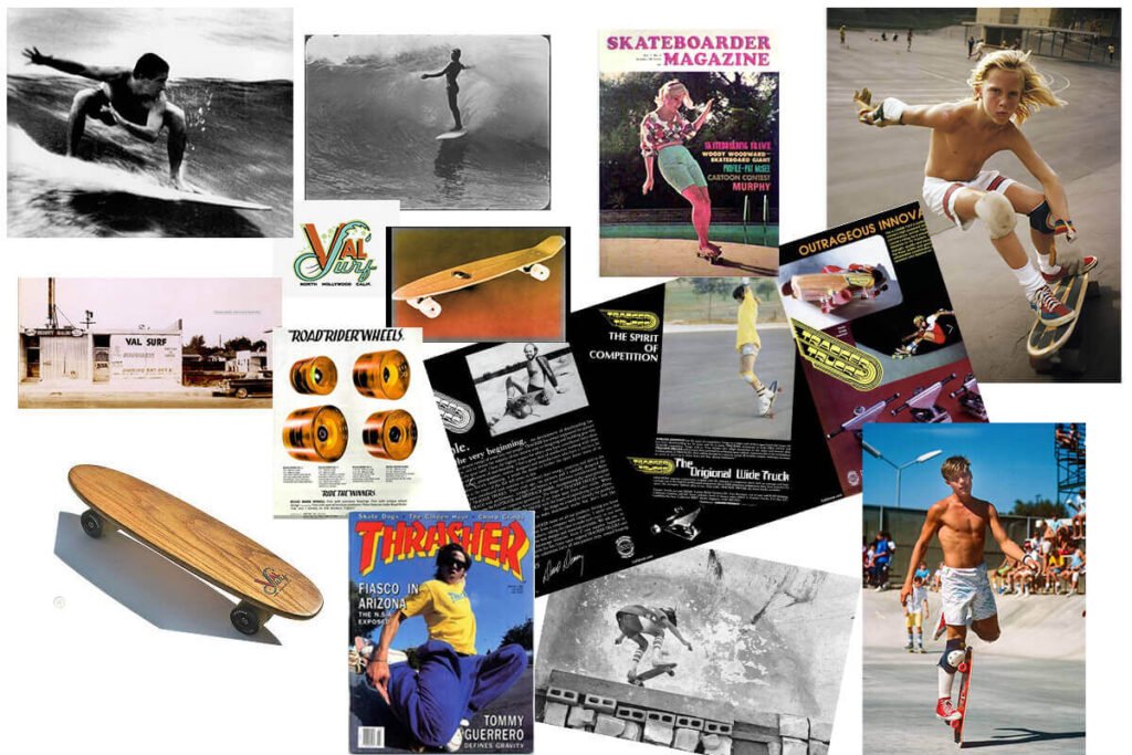 planche d'images de recherche de l'univers du skateboard depuis les débuts de l'activité